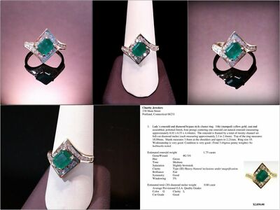 E17 Estate 14k YG Appraised Emerald Diamond Bypass Style Cluster Ring, Sz 10