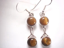 Double Gem Tiger Eye 925 Sterling Silver Earrings Round