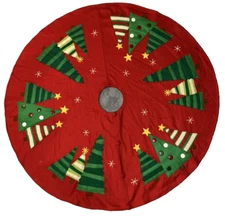 Crate & Barrel 52” Wool Felt Whimsical Christmas Tree Skirt Hand Appliquéd India