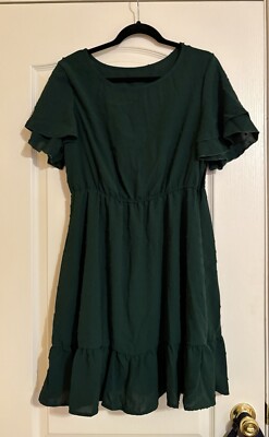 SHEIN LUNE Women's Dark Green RuffleTrim Dress, XL