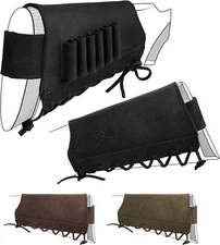 Leather Rifle Buttstock Shotgun Shell Holder Recoil Pad 12/16Ga Hunt