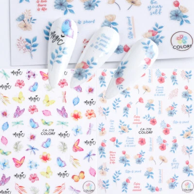 ELFLAND Nail Art * Nagel Sticker Aufkleber * Blumen Blätter Kirschblüte Schmetterling