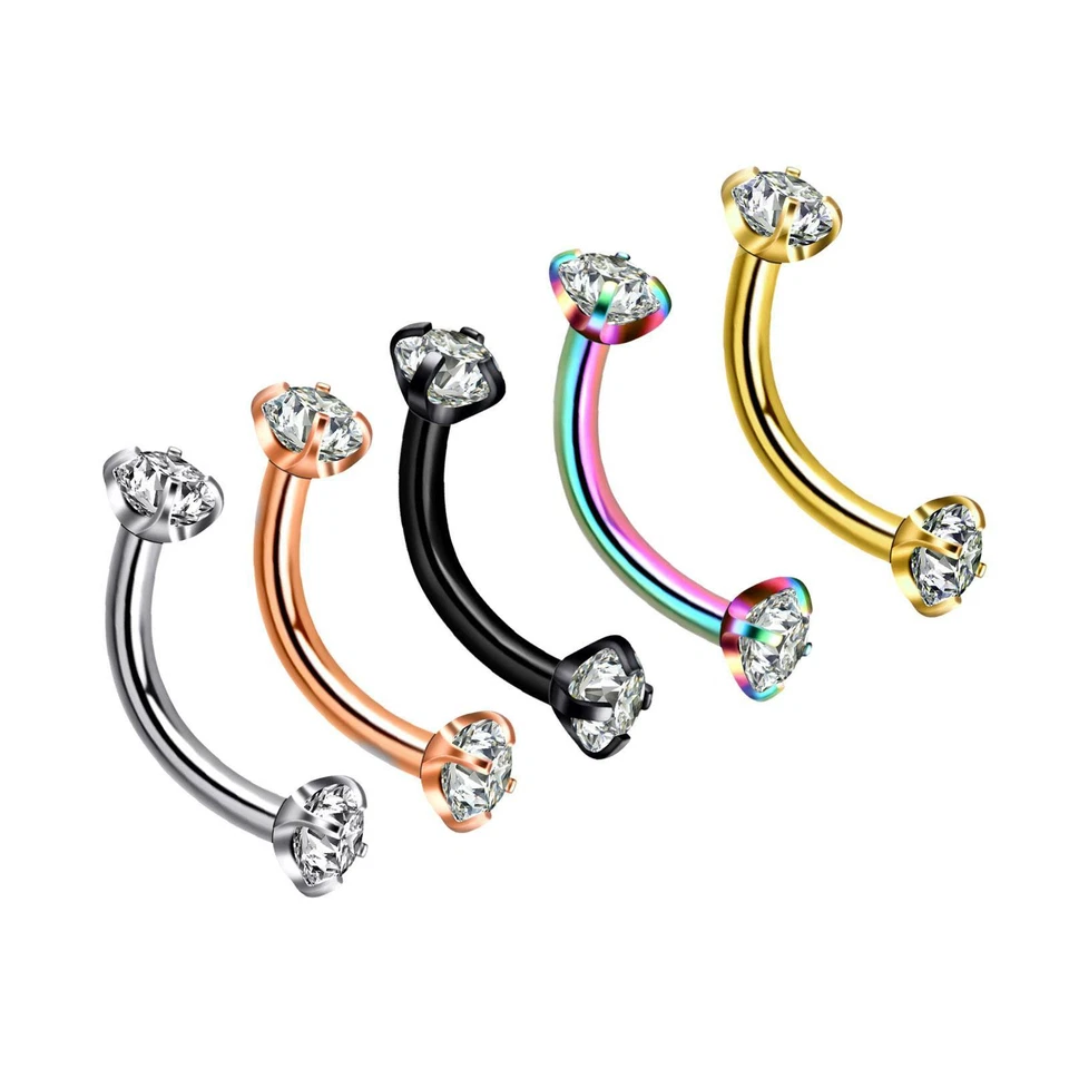5-10Pcs 16G Eyebrow Ring Piercing Surgical Steel CZ Gem Lip Daith Curved Barbell - Image 4 of 4