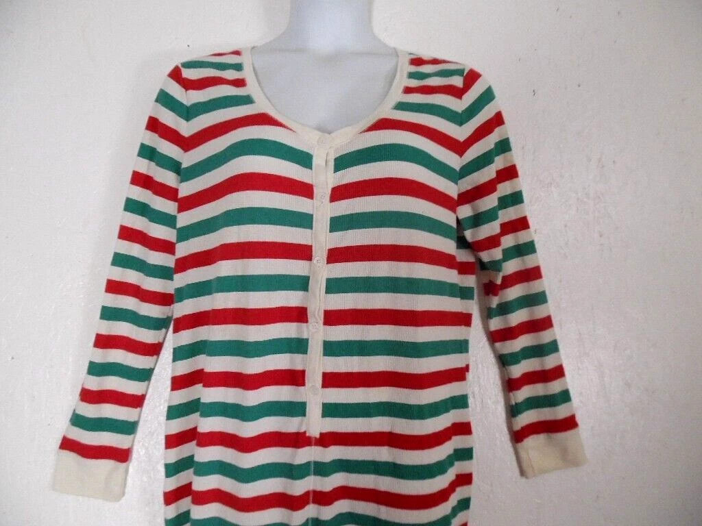 Old Navy XXL Long John Pajama Christmas Stripe Cotton Poly Knit Thermal 1 piece