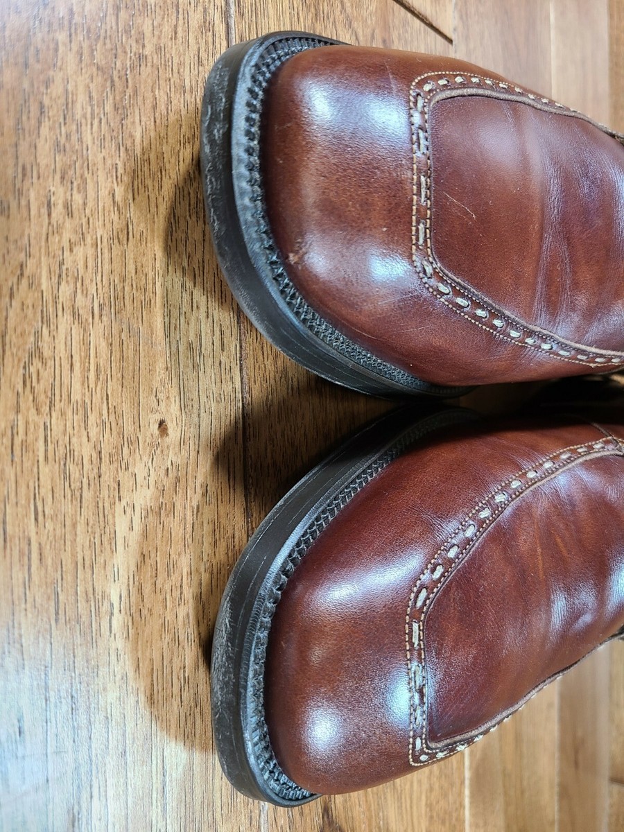 SANTONI Brown Leather Apron Toe Derby Dress Shoes Rubber  display picture 1