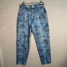Vintage Wrangler High-Waisted Denim Jeans Tropical Palm Tree Print Size Junior 9