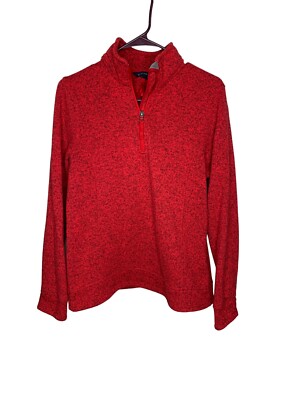 Lands End Womens Sweater Fleece Pullover Medium (10/12) red pink heathered