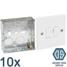 10x Double Light Switch 2 Gang 2 Way 10A White and 25mm Single Metal Back Box
