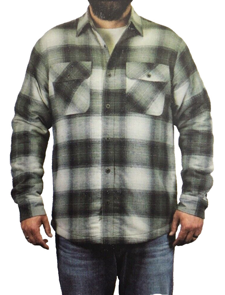 Grizzly Mountain Mens Flannel Sherpa Fleece Lined Jacket, Green, XXL