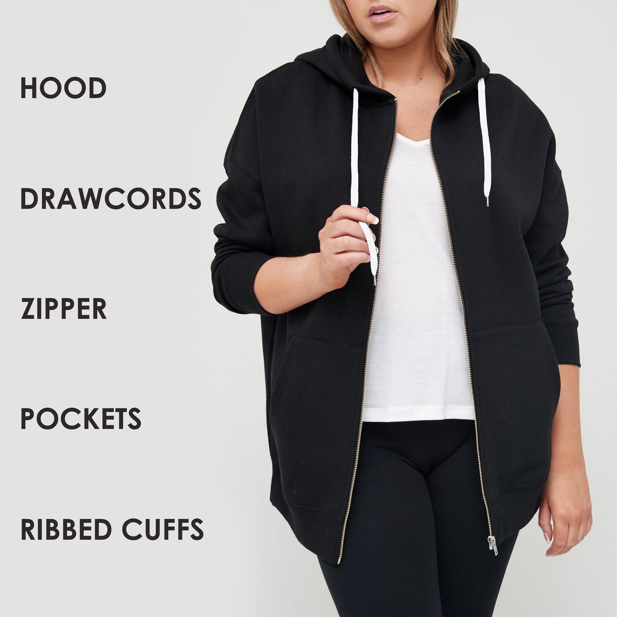 【BLACK】Full zip hoodie【WOMEN】 Zara Womens Black Polyester Blend Full Zip Hoodie Size XS Zip