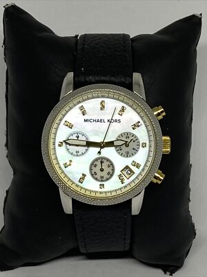 Michael Kors Ritz MK5057 Women's Black Leather Analog Dial Quartz Watch EY675