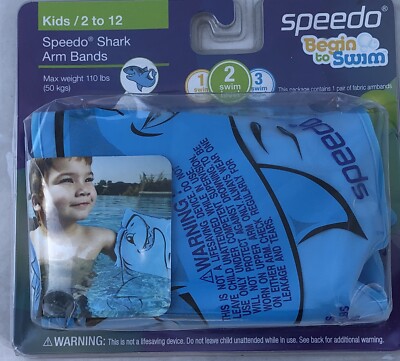 NEW SPEEDO Begin to Swim Blue Shark Arm Bands Kids 2 to 12 Max weight 110 lbs.