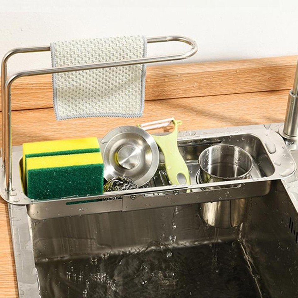 Stainless Steel Draining Rack, Expandable Sponge Holder for Kitchen
