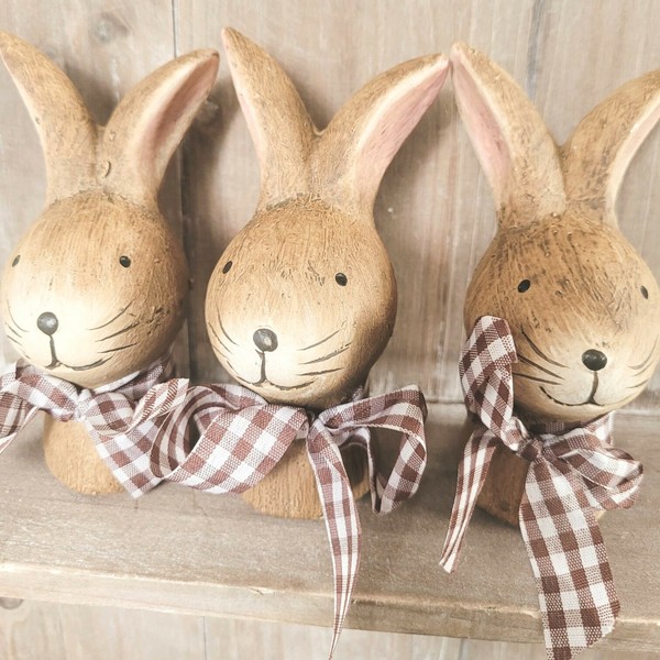 3 X Osterhasen Hasen Hase 11 Cm Figur Osterdekoration Ostern Schleife Terra Deko-image