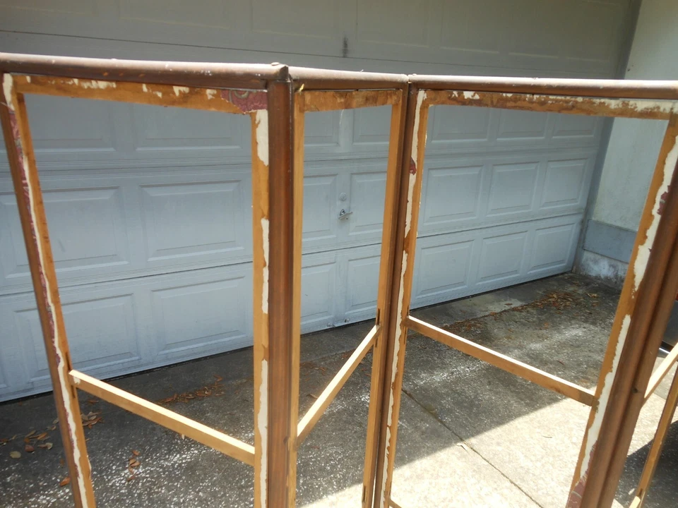 Антикварная складная 4-панельная перегородка для комнаты с экраном рама 1890–1910 61 дюйм H 76 дюймов W - Изображение 3 из 4