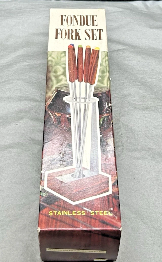 Vintage Fondue Fork Set Of 6 WIth Stand And Stainless Steel Forks