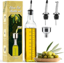 17Oz Glass Olive Oil Dispenser Bottle - 500Ml Clear -Oil & Vinegar Cruet with Po