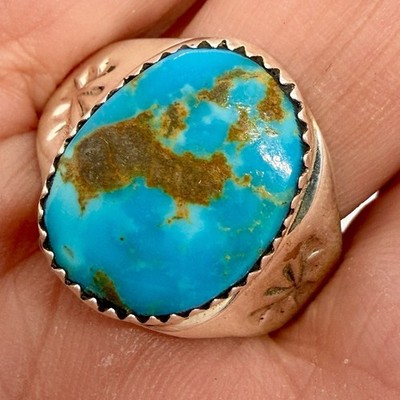 Navajo Natural Turquoise Men's Ring Size 11 Sterling by Annie Lincoln 8.5g