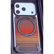 Carbon fiber Texture Metal Rimless Stand Back Case For iPhone 17 Pro Max 17 Pro