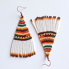 Tribal Earrings Native Boho American Seed Beads Handmade Earring