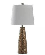 25.25 in. Bronze Table Lamp with Brussels White Hardback Fabric Shade L27407DS