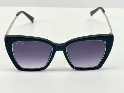 51-17-145 DIFF BECKY IV Cat Eye Black/Silver Oversized Designer Sunglasses
