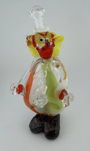 Vintage Colorful Murano 10 Inch Art Glass Hand Blown Clown Figurine Italy