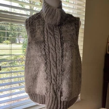 Sweater Vest Faux Fur Tan Beige Sleeveless Kenar Winter Jacket Womens Size XL