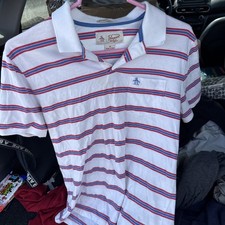 Original Penguin Blue Striped Polo Shirt Short Sleeve Heritage Slim Fit Size: M