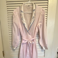 VTG Fantasy Nightwear by Janice Lee Pink Embroidered Satin Collar Robe Small