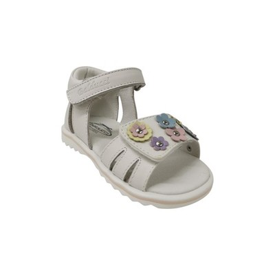 Balducci Damen Sandale aus weißem Leder mit Blumen und Riemchen