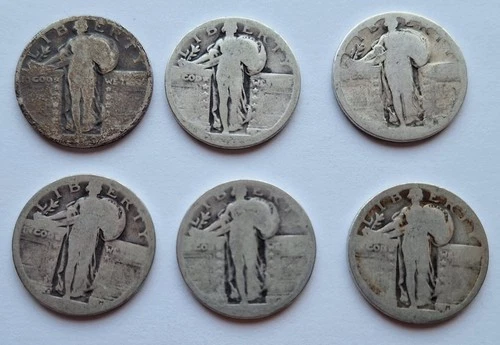 Lot of 6 Standing Liberty Quarters 90% Silver No Dates #1