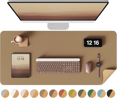 Double-Sided Desk Pad 31.5''x15.7''Leather Desk Mat Eco Cork Desk Pad Protector...