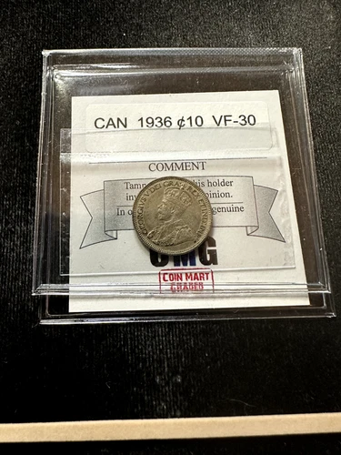 1936  Coin Mart Graded Canadian Ten ¢10 Cent**VF-30**