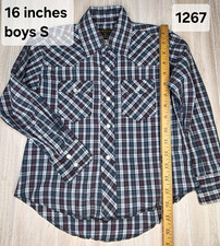VINTAGE Rustler by Wrangler Boys S Plaid Long Sleeve Pearl Snap Shirt Pockets