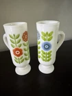 Vintage Milk Glass Avon Dutch Treat Set of 2 Demi-cups Footed Retro Floral EUC