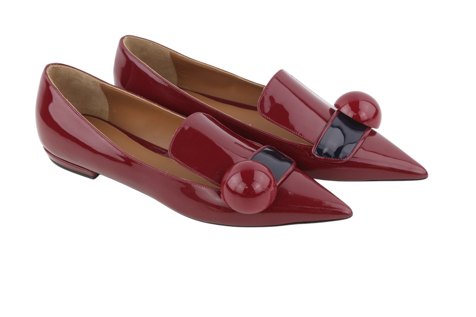 Zapatos planos de mujer EMPORIO ARMANI EU37 charol borgoña puntiagudo sin cordones *