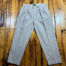 VTG Polo Ralph Lauren Mens 36x30 Khaki Andrew Chino Pants Pleated 90  s Trouser