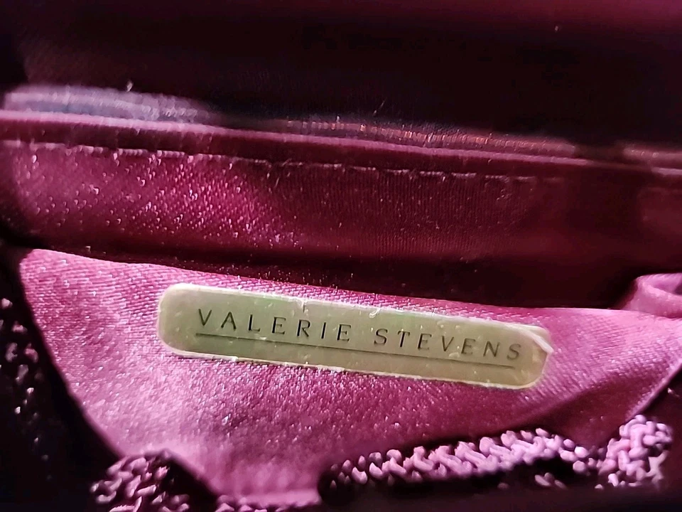 Valerie Stevens Small Dark Satin Evening Bag Clutch Or Shoulder Beaded Butterfly - Image 4 of 4