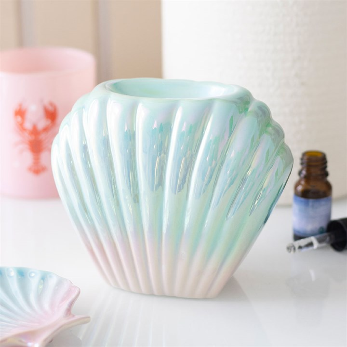 Iridescent Mermaid Beach SeaShell Ceramic Oil Burner. Aromatherapy Home Decor.
