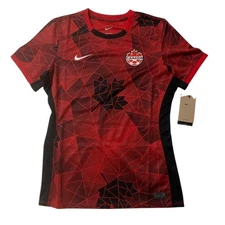 Nike Canada National Soccer Team Jersey Womens Red Black Maple Leaf Medium New