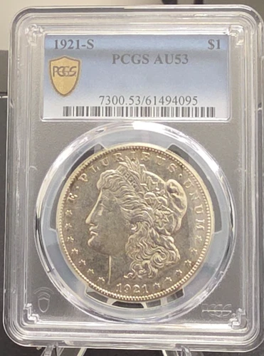 1921-S Morgan Silver Dollar PCGS-Gold Shield AU53 Frosty Just Graded 12/2025