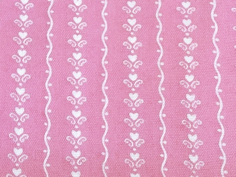 Vintage Pink Mauve White Hearts Cotton Fabric