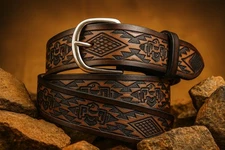 Handcrafted Aztec Native Thunderbird Indian Design Leather Belt Size 30-52