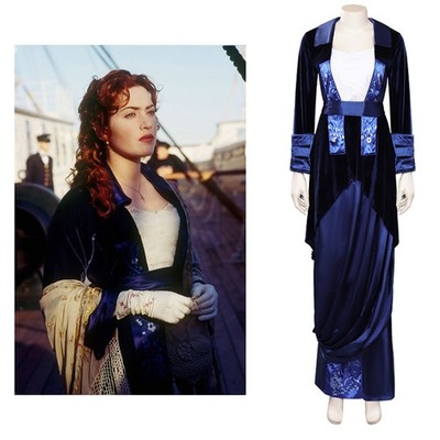 Titanic Rose DeWitt Bukater Cosplay Dress Lady Dark Blue Long Dress Women Skirts