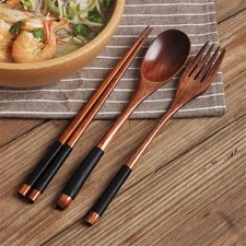Japanese Wooden Spoon Fork Chopstick Set Sushi Cutlery High Quality Eco-friendly