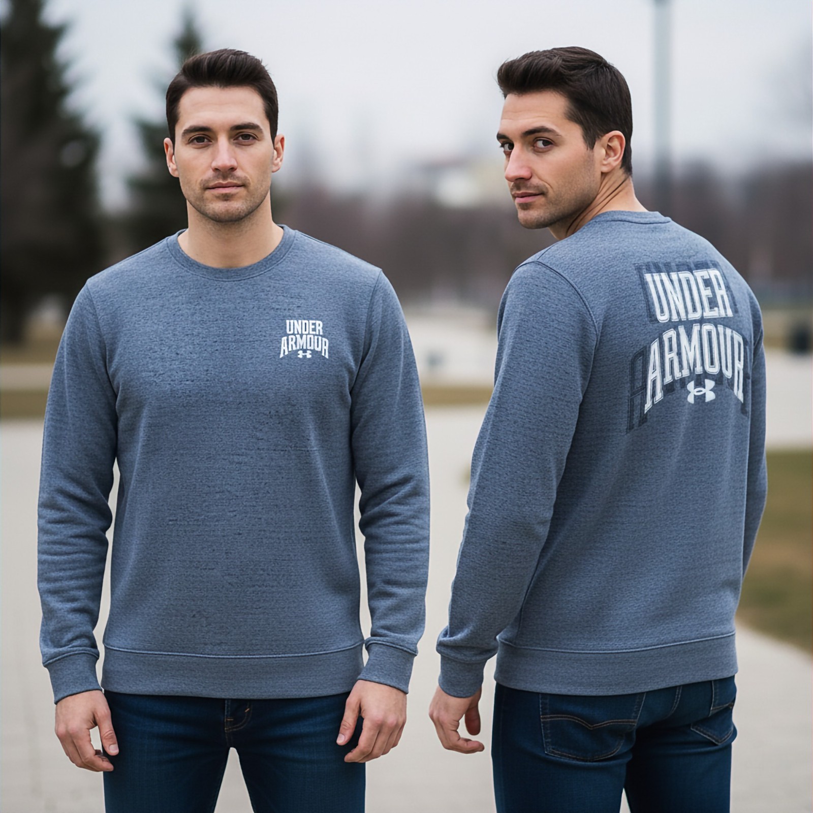 Under Armour Mens Sweatshirt XL Grey French Terry Rival Big Logo Crew Neck thumbnail 3