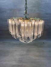 VTG 11-1/2 IN Brass Tone Lucite Acrylic Prism Chandelier Ceiling Light MCM Works