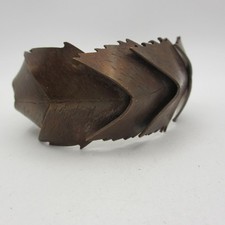 Vintage Copper Bracelet Open Cuff Modernist Artisan Overlapping Leaf Design