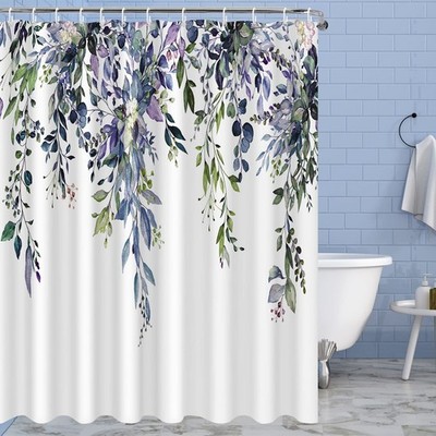 Spring Blue Purple Eucalyptus Leaves Shower Curtains 72x72 Inch, Waterproof F...
